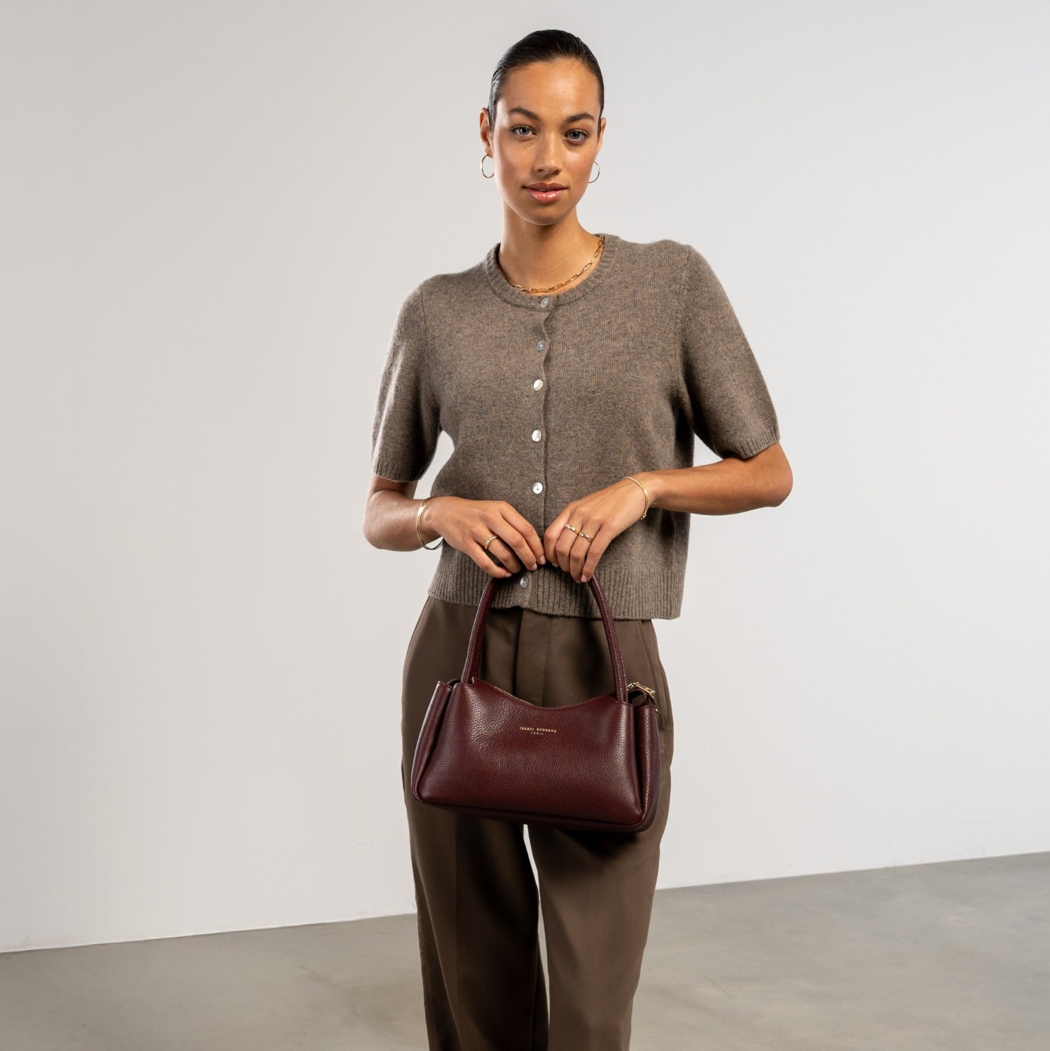 Isabel Bernard Honoré Eve Burgundy Calfskin Leather handbag IB21133-052