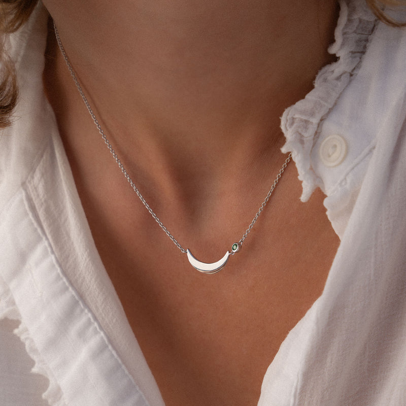 Violet Hamden Luna Collier en Argent 925 Sterling avec Lune et Pierre de Zircon Vert VH340037-zoom-