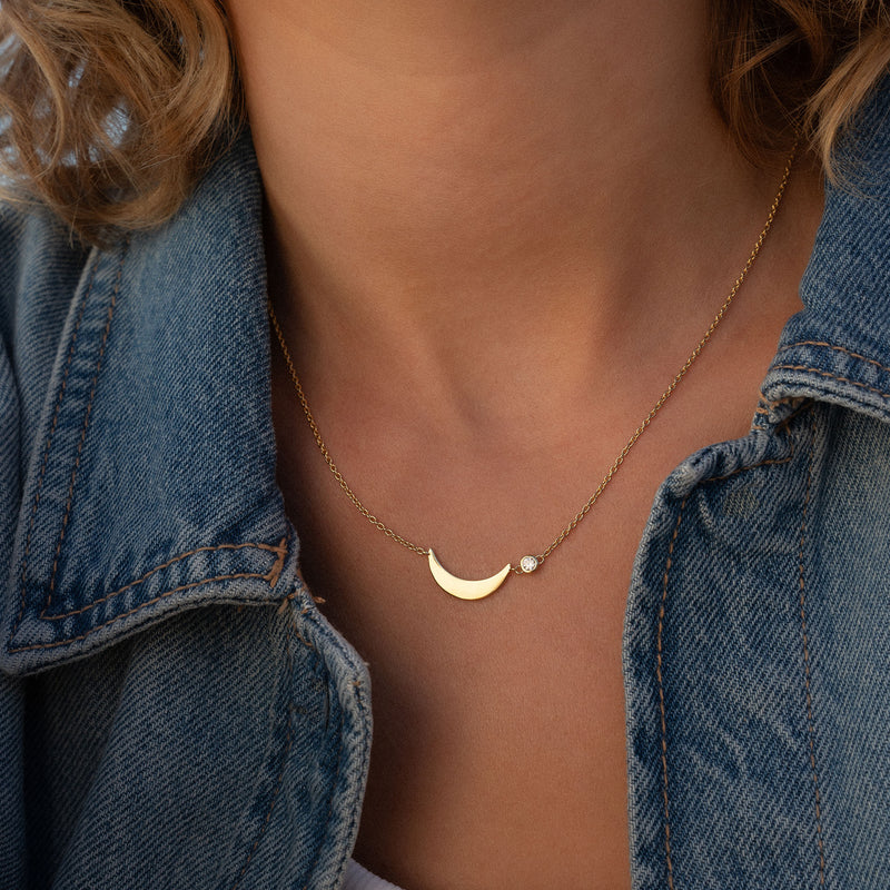 Violet Hamden Luna Collier en Argent 925 Sterling Plaqué Or avec Lune et Pierre de Zircon Blanc VH340046-zoom-