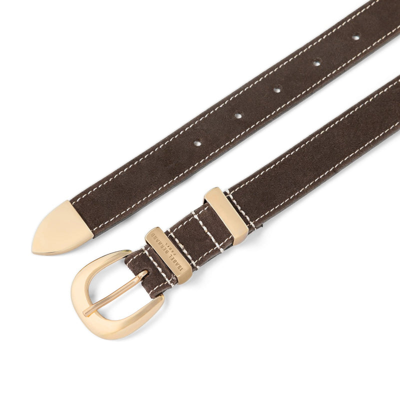 Isabel Bernard Rêveur Mathilde Ceinture en daim marron foncé avec boucle dorée IB60020-131-85-zoom-