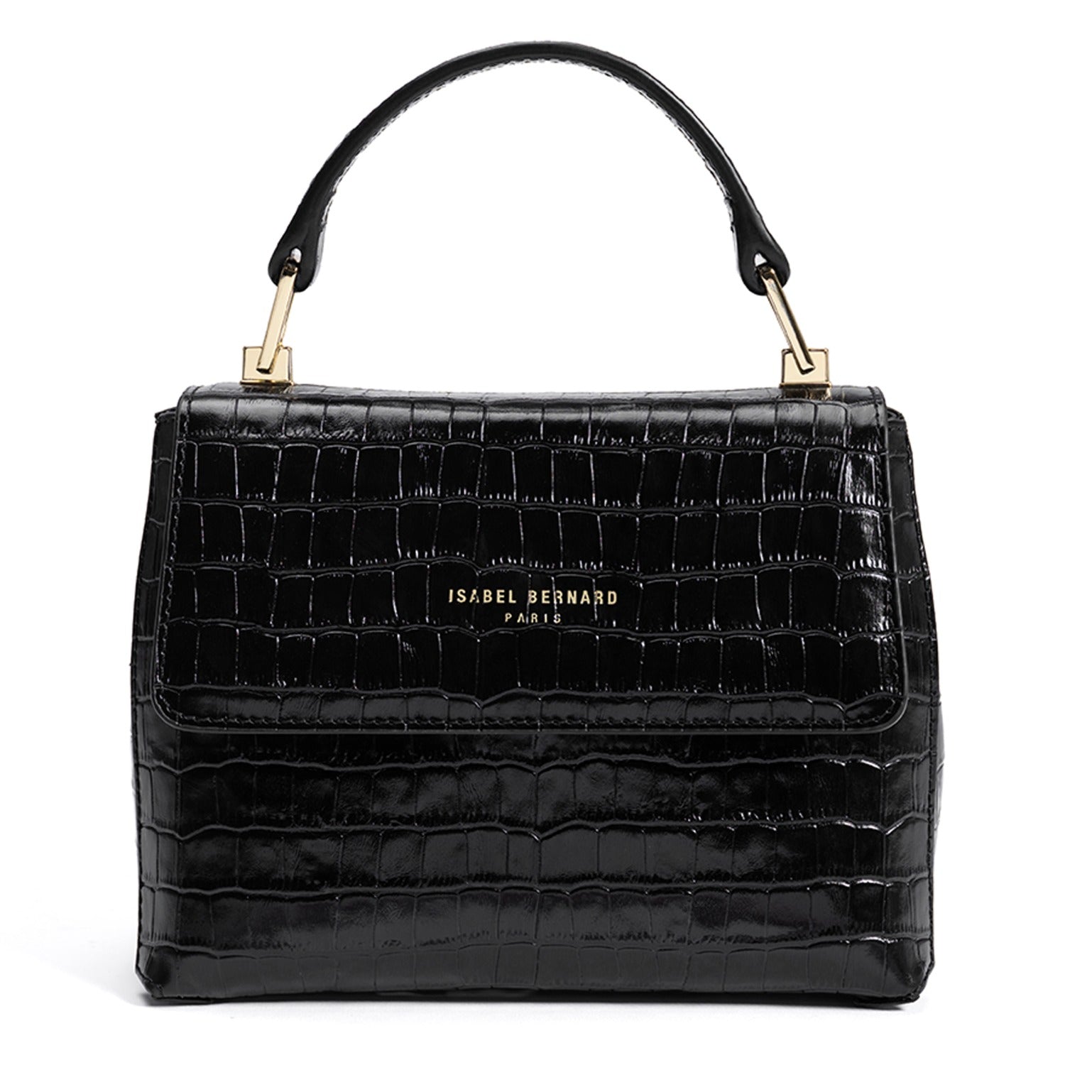 Isabel Bernard Femme Forte Heline croco Black Leather Handbag made of Calfskin IB21037