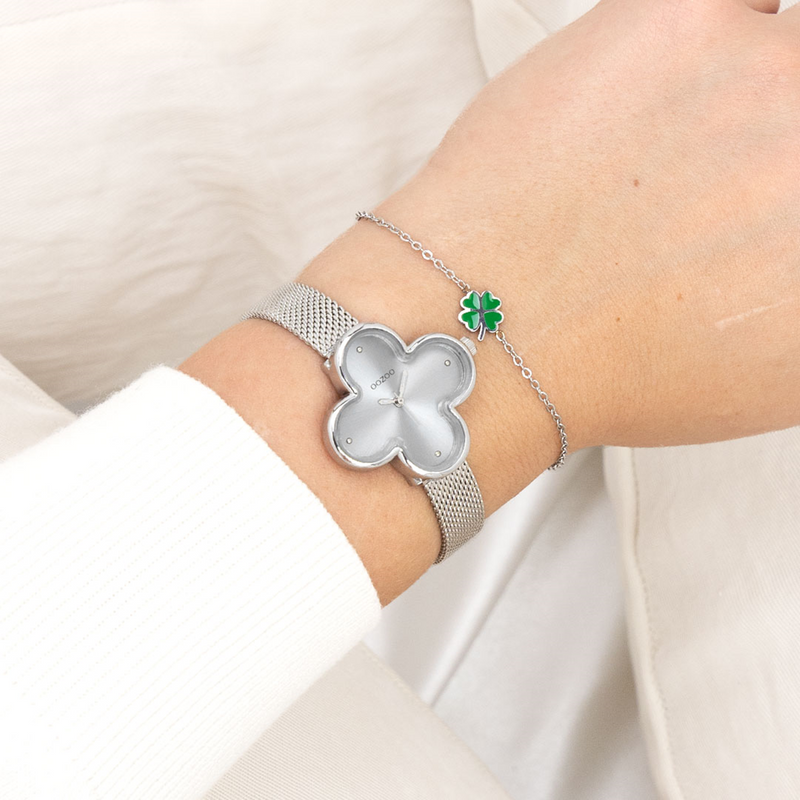 OOZOO Timepieces Montre Femme Trèfle Argenté et Gris C11526-zoom-