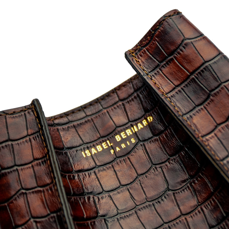 Isabel Bernard Femme Forte Sac à main Minette en cuir de veau marron croco IB21114-230-zoom-