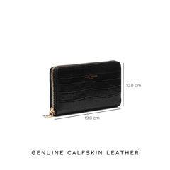 Isabel Bernard Honoré Léa Black Croco Zip Wallet IB23007