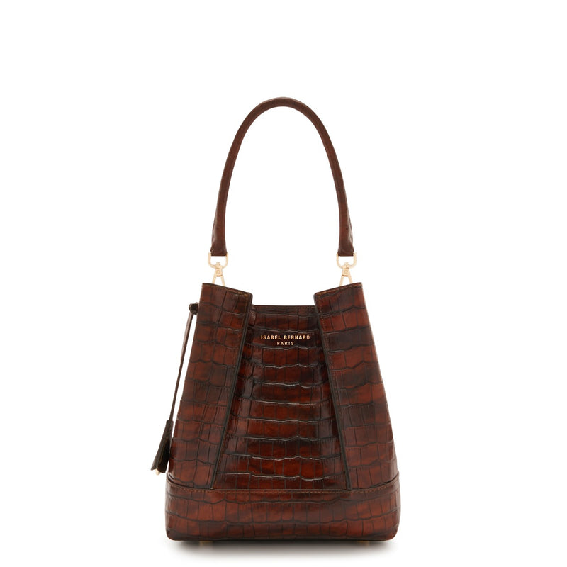Isabel Bernard Femme Forte Sac à main Minette en cuir de veau marron croco IB21114-230-zoom-