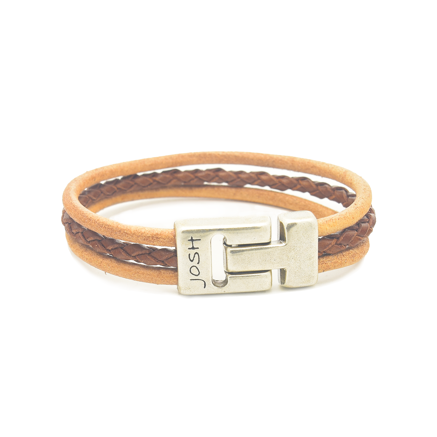 Josh Cognac Leather Bracelet 25045SL/CGNC/LRG