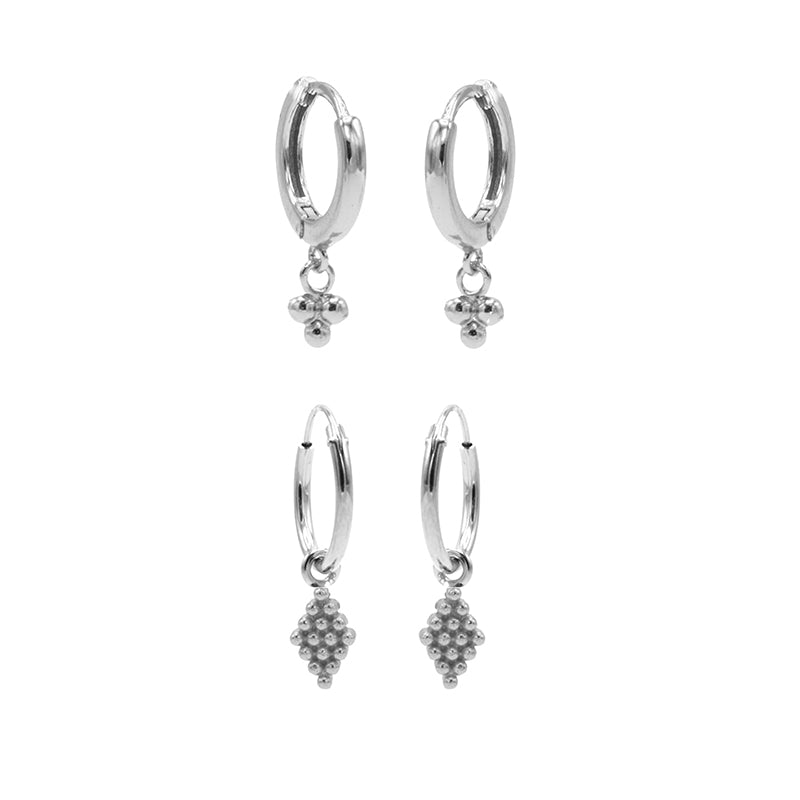 Karma 925 Sterling Zilveren Earparty Disc Diamond and 10 Dots Diamonds Oorbellen