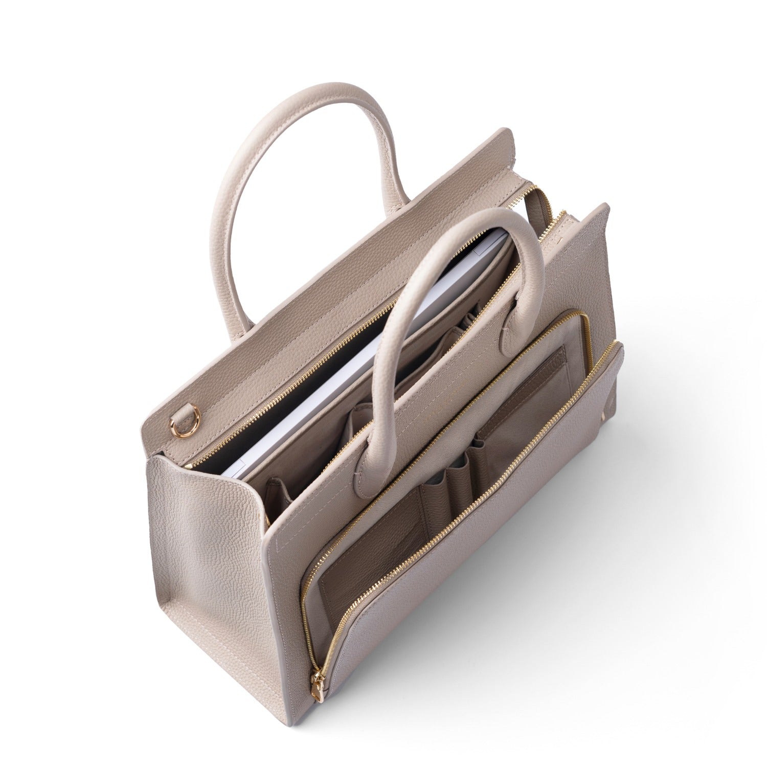 Isabel Bernard Honoré Nadine taupe calfskin leather handbag with 13 inch laptop compartment IB25110-078-13