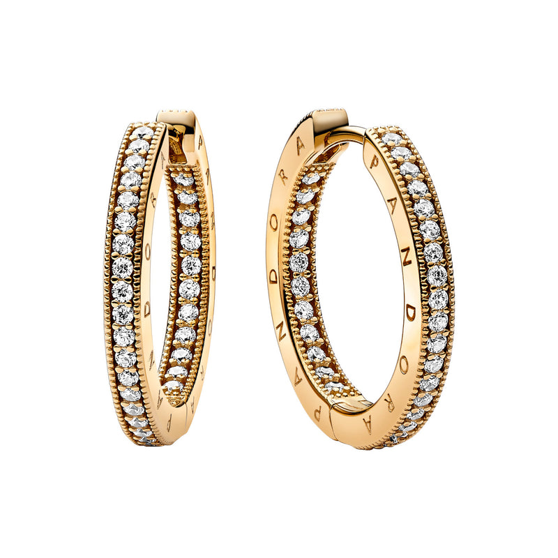 Pandora Signature Logo & Pavé Hoop Earrings Earrings 262738C01with14 Carat Gold Plating-zoom-
