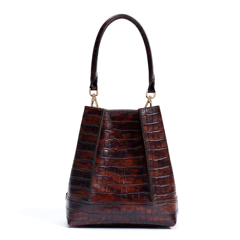 Isabel Bernard Femme Forte Sac à main Minette en cuir de veau marron croco IB21114-230-zoom-