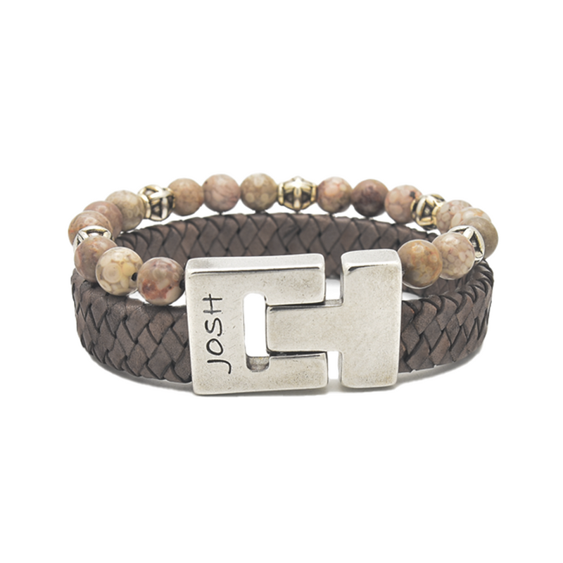 Josh Taupe Natural Stone Bracelet 25035SL/CUST/MED-zoom-