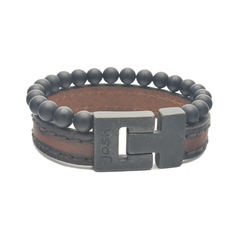 Josh Matte Black Leather Bracelet 25042VB/BMBL/MED